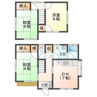 間取図 内房線/袖ケ浦駅 徒歩27分 1-2階 築45年