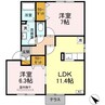 グレイス浜野D 2LDKの間取り