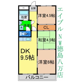間取図 徳島線/徳島駅 徒歩48分 3階 築48年
