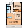 クレセールサウス 2LDKの間取り