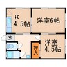 高蔵寺北１丁目長屋 2Kの間取り