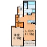 スカイパークしもなか 1LDKの間取り