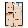 パセオジュネス 2DKの間取り