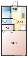 セブンヒルズA 1Kの間取り