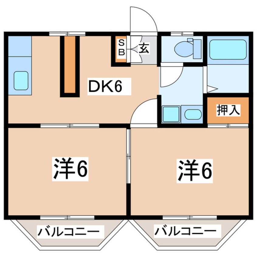 間取図 東北本線/郡山駅 バス13分乙高下車:停歩4分 2階 築37年