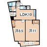 東北本線/郡山駅 徒歩7分 9階 築45年 2LDKの間取り