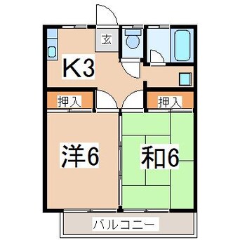 間取図 東北本線/郡山駅 徒歩20分 2階 築36年