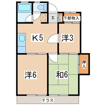 間取図 東北本線/郡山駅 徒歩26分 1階 築35年