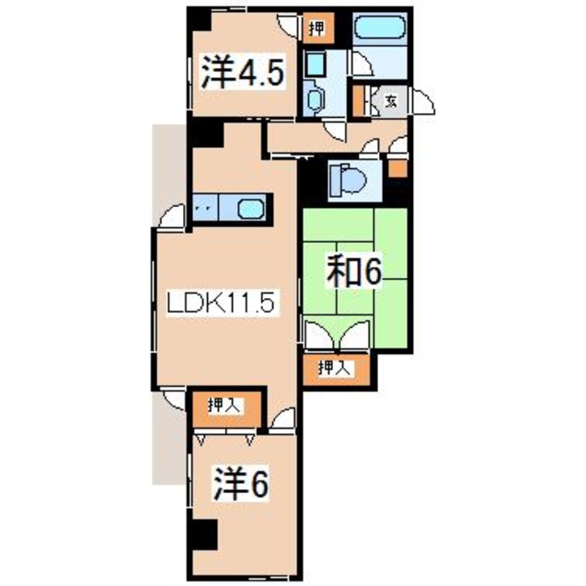 間取図 東北本線/郡山駅 徒歩15分 4階 築32年