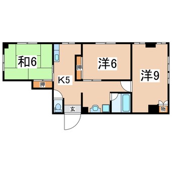 間取図 東北本線/郡山駅 徒歩14分 2階 築44年