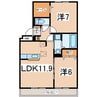 ヴィボヌール町西 2LDKの間取り