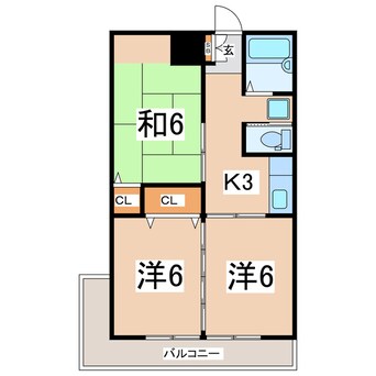 間取図 東北本線/郡山駅 徒歩16分 2階 築36年