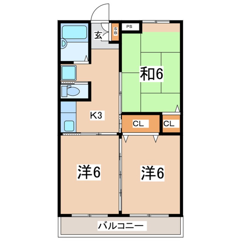 間取図 東北本線/郡山駅 徒歩16分 2階 築36年