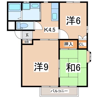 間取図 東北本線/郡山駅 徒歩16分 1階 築27年