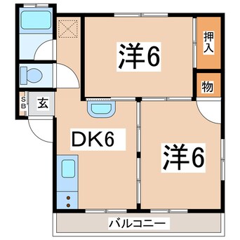 間取図 東北本線/郡山駅 徒歩33分 2階 築42年