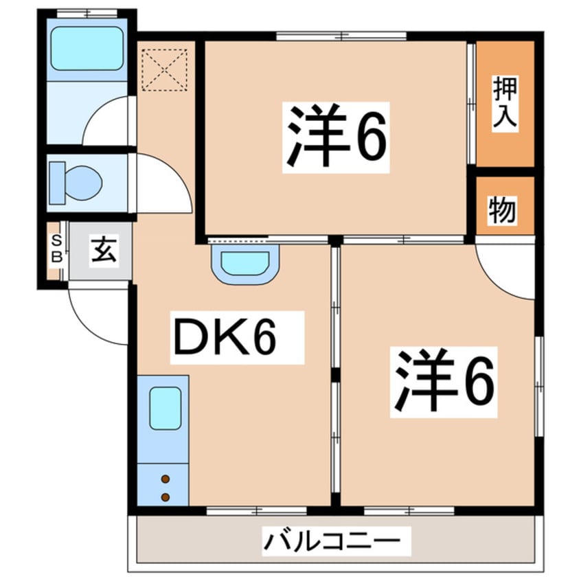 間取図 東北本線/郡山駅 徒歩33分 2階 築43年