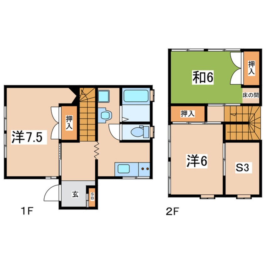 間取図 東北本線/郡山駅 徒歩46分 1-2階 築35年