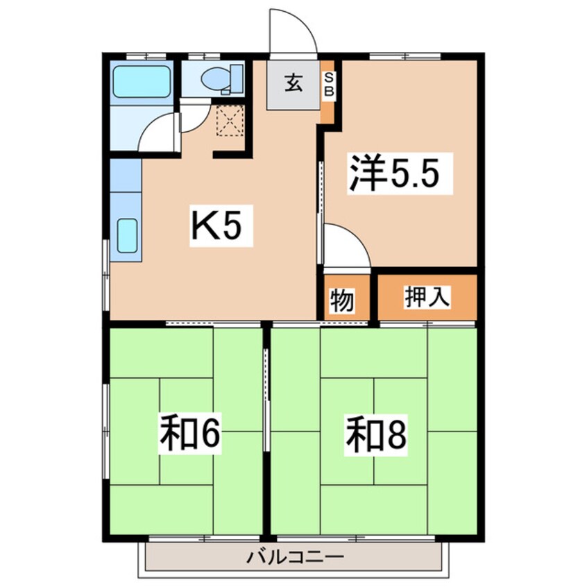 間取図 東北本線/郡山駅 徒歩31分 2階 築36年