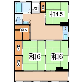 間取図 東北本線/郡山駅 徒歩9分 3階 築57年