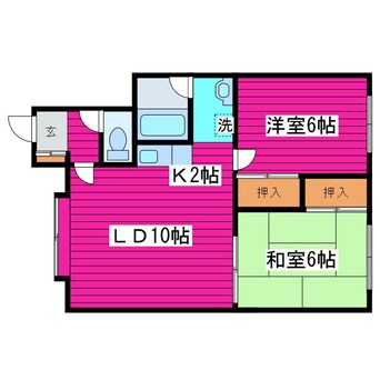 間取図 札沼線<学園都市線>/太平駅 徒歩6分 2階 築39年