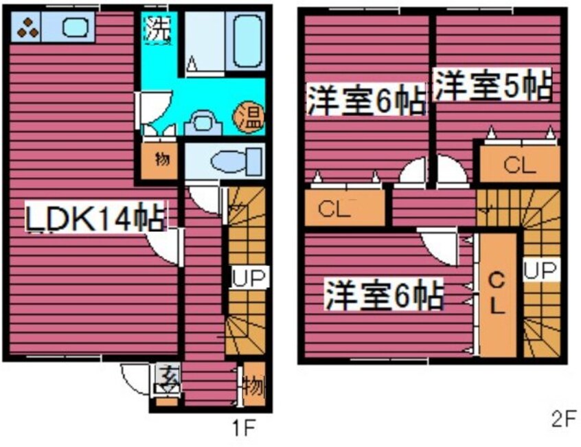 間取図 札沼線<学園都市線>/太平駅 徒歩7分 1-2階 築18年