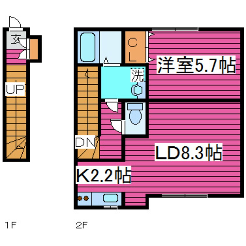 間取図 札沼線<学園都市線>/百合が原駅 徒歩6分 1-2階 築16年