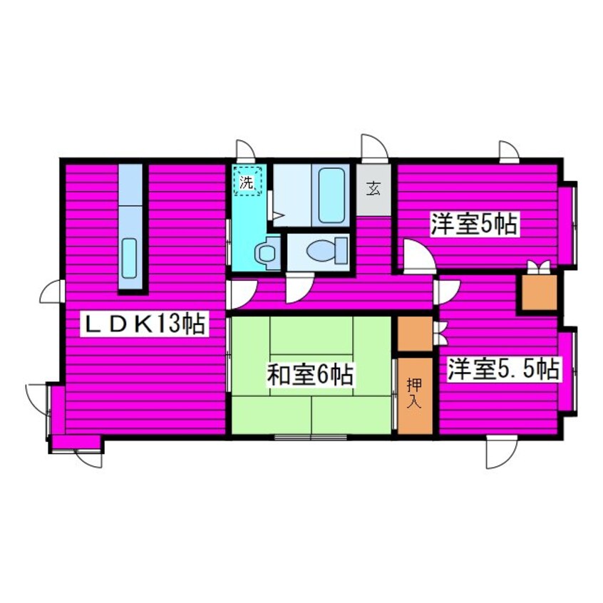 間取図 札沼線<学園都市線>/百合が原駅 徒歩12分 3階 築28年