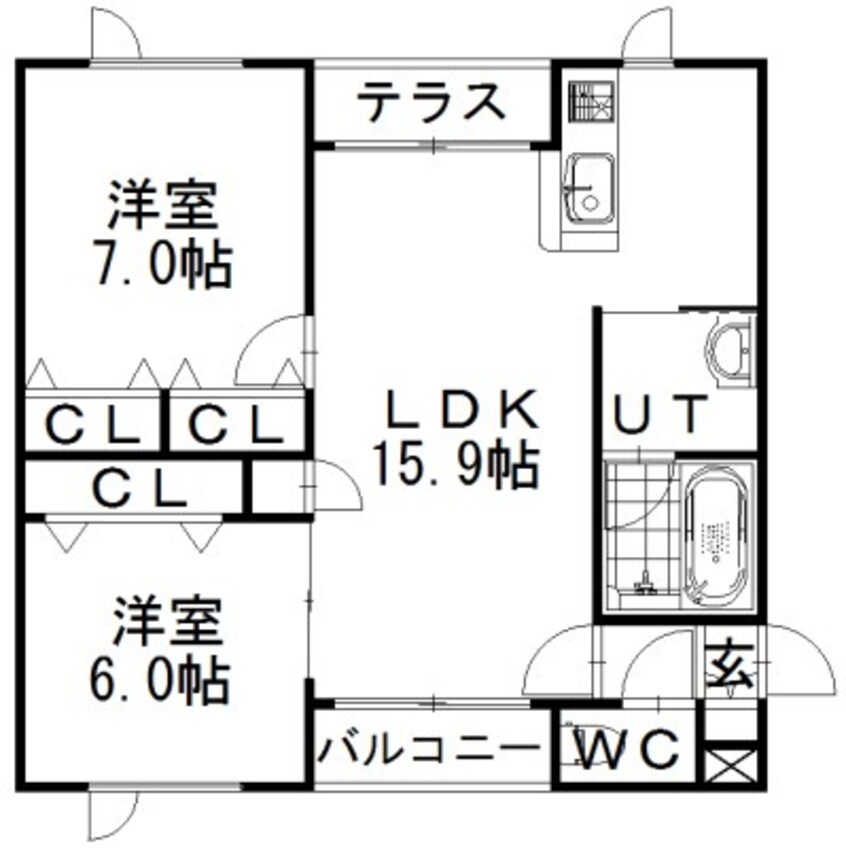 間取図 札沼線<学園都市線>/百合が原駅 徒歩26分 2階 築16年