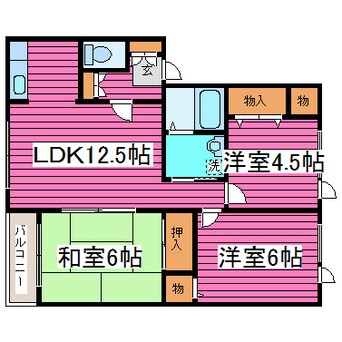 間取図 札沼線<学園都市線>/百合が原駅 徒歩15分 1階 築28年