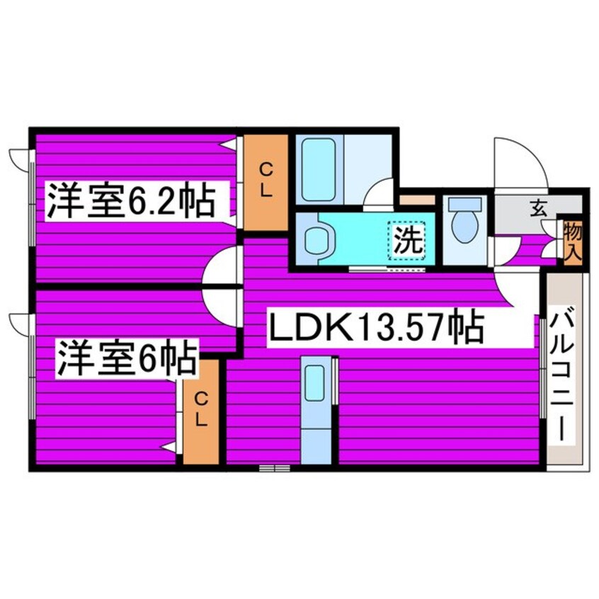 間取図 函館本線/ほしみ駅 徒歩9分 2階 築20年