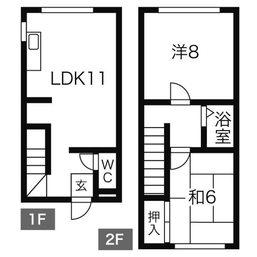 間取図 函館本線/手稲駅 徒歩8分 1-2階 築28年