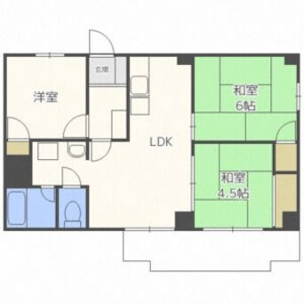 間取図 札沼線<学園都市線>/新琴似駅 徒歩6分 6階 築39年