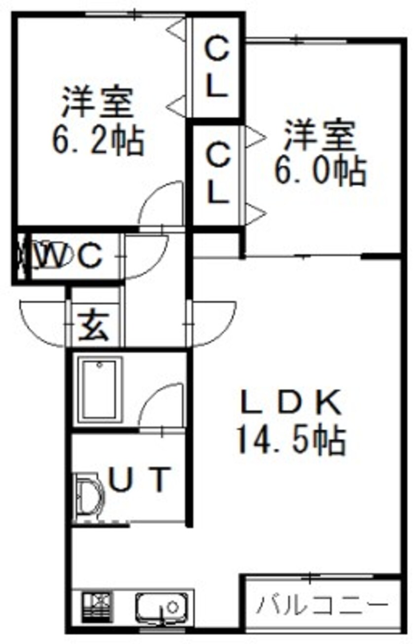 間取図 札沼線<学園都市線>/新琴似駅 徒歩6分 1階 築24年