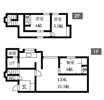 間取図 函館本線/発寒中央駅 徒歩11分 1-2階 築38年