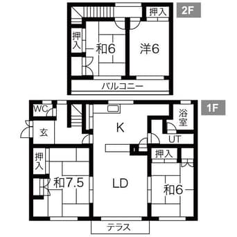 間取図 函館本線/手稲駅 徒歩9分 1-2階 築48年