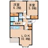 エルハイム・シンシアＡ棟 2LDKの間取り