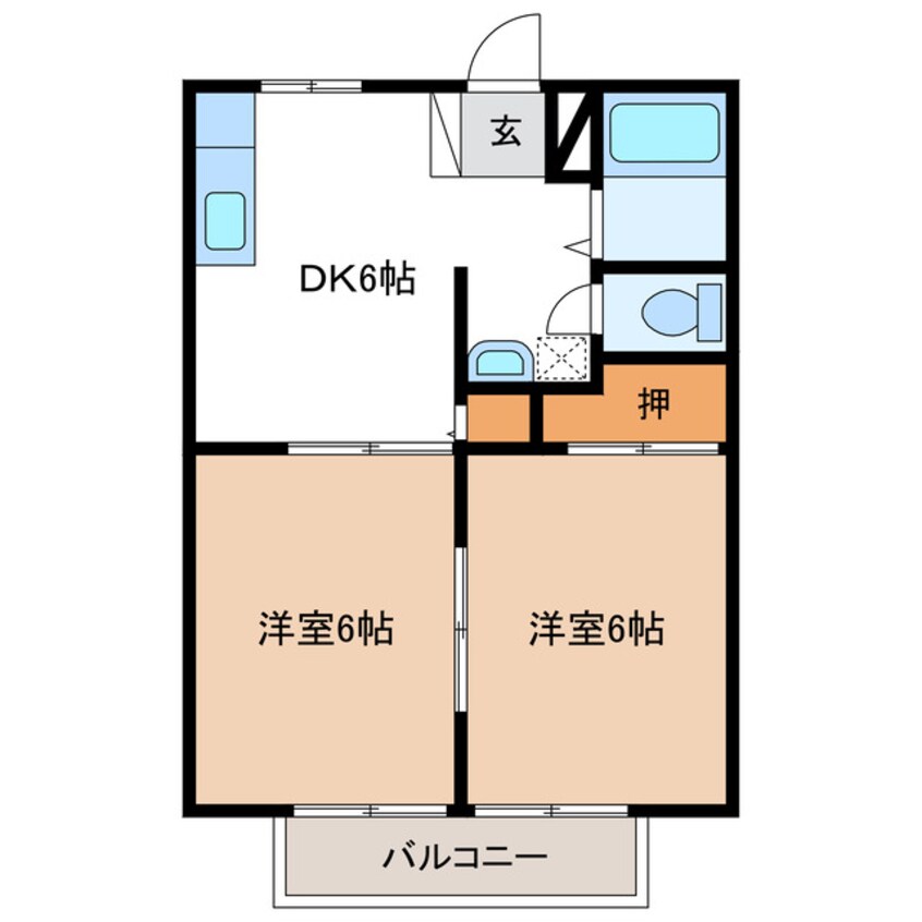 間取図 名鉄広見線/日本ライン今渡駅 バス5分東鉄バス　徳野下車:停歩3分 1-2階 築31年