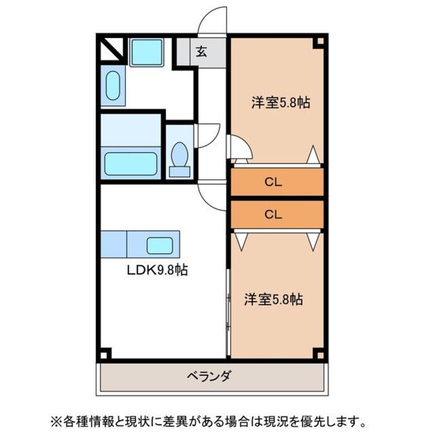 間取図 名鉄各務原線/市民公園前駅 徒歩9分 2階 築21年