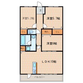 間取図 東海道本線/掛川駅 徒歩7分 6階 築22年