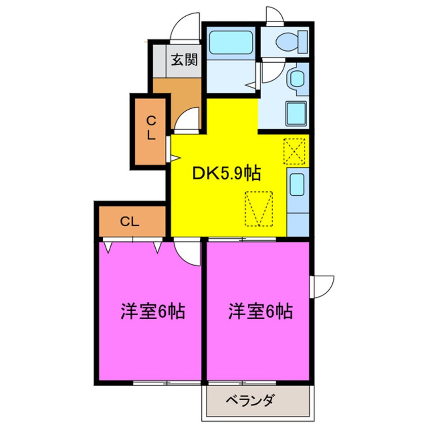 間取図 東海道本線/菊川駅 徒歩18分 1階 築23年