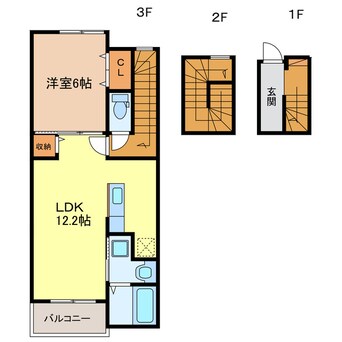 間取図 東海道本線/菊川駅 徒歩12分 3階 築9年