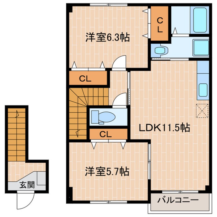 間取図 東海道本線/愛野駅 徒歩7分 2階 築19年