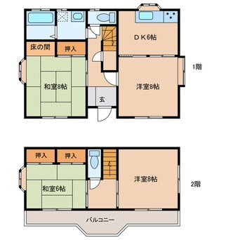 間取図 東海道本線/掛川駅 徒歩30分 1-2階 築36年