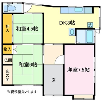 間取図 蒲郡市水竹町干瓜貸家