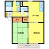 ディアコートみやびⅤ 2DKの間取り