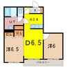 シャンノール東3条 2DKの間取り