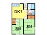 シティハイム朝日 2DKの間取り