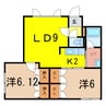 Kブルームーン 2LDKの間取り