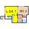 コスモアベニュー末広 1LDKの間取り