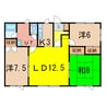 グリーンヒルハイツB 3LDKの間取り